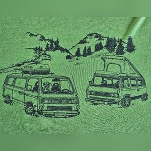 Slow Loris Green T-Shirt Volkswagen Minivan Pop Top Camper Outdoors  Mountains